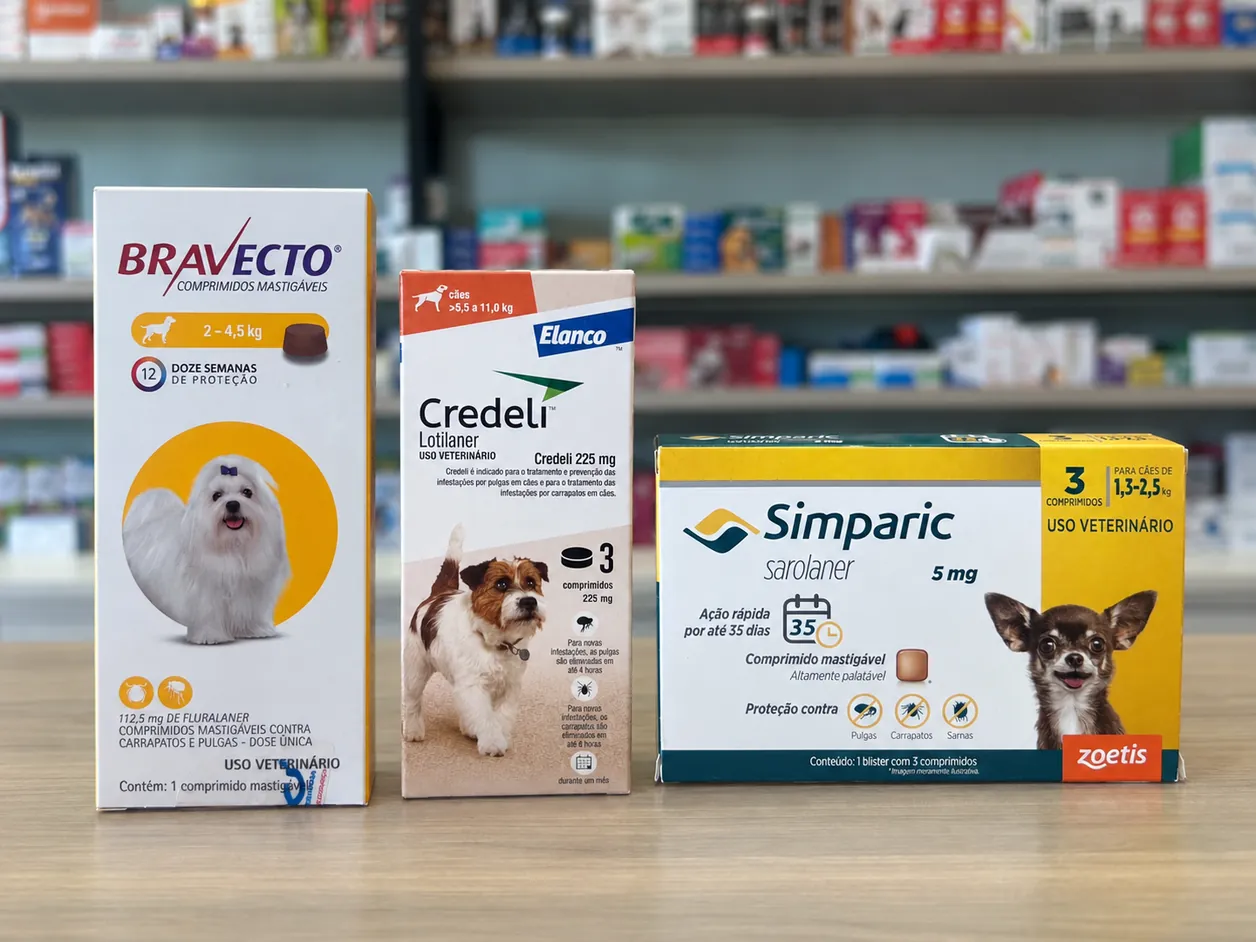 Bravecto, Credeli e Simparic sobre o balcão da Athos
